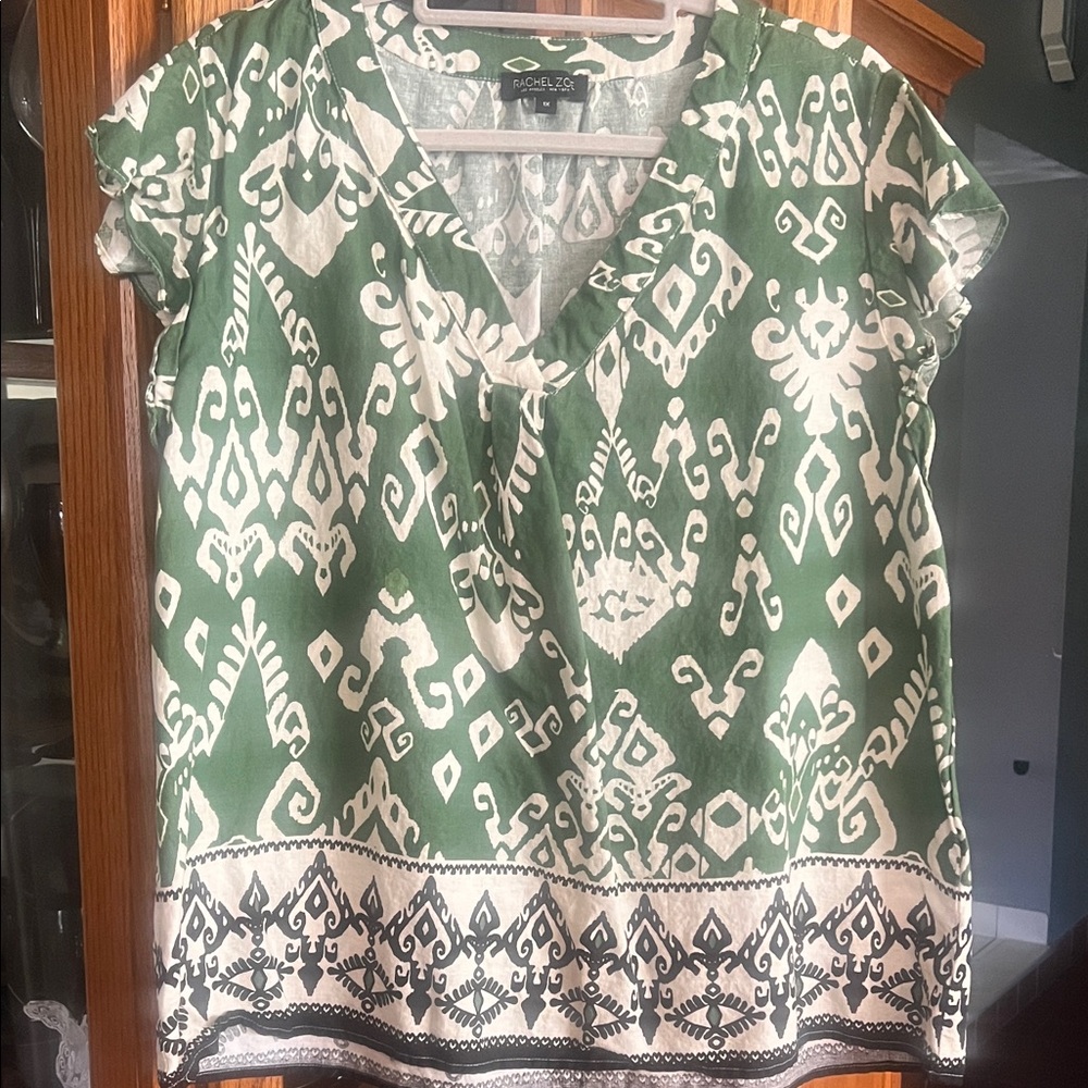 Rachel Zoe Green and White Patterned Blouse